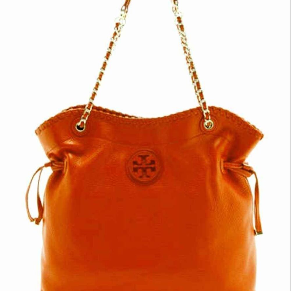 Tory Burch Coral Bright Red Marion Drawstring Purse Bag